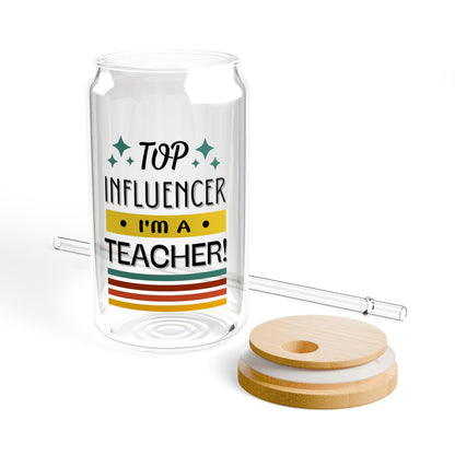 Teacher Top Influencer Sipper Glass - 16oz Tumbler with Straw