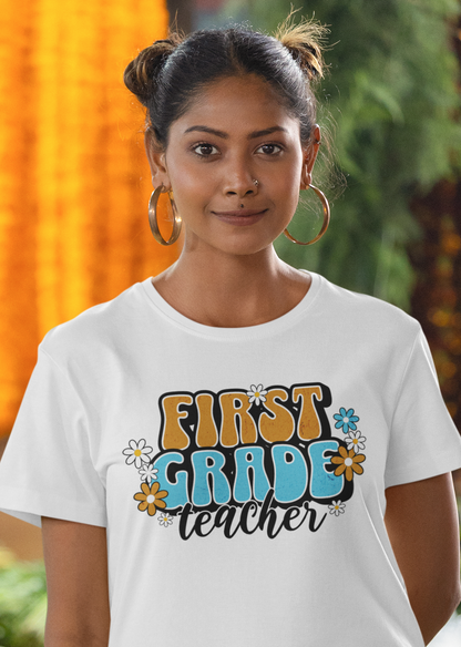 First Grade Teacher with Flowers