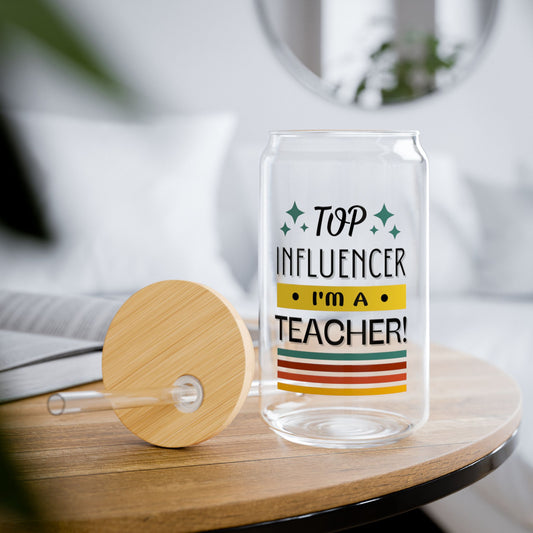 Teacher Top Influencer Sipper Glass - 16oz Tumbler with Straw