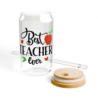 Best Teacher Ever Sipper Glass - 16oz Tumbler with Straw